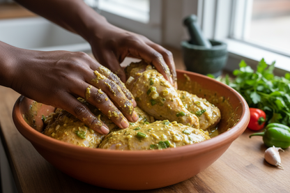 Coating chicken with Regular Épis