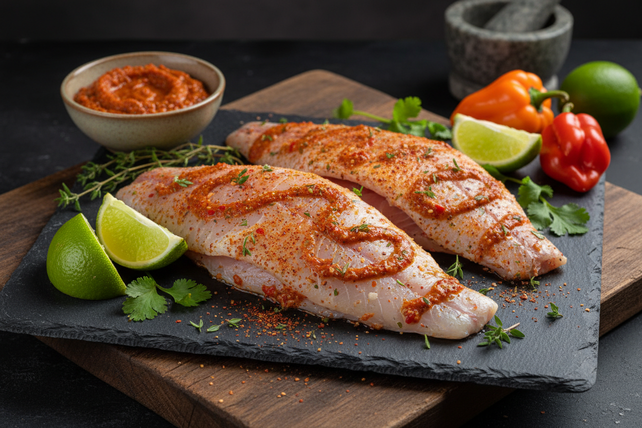 Fresh fish marinated with Spicy Épis seasoning