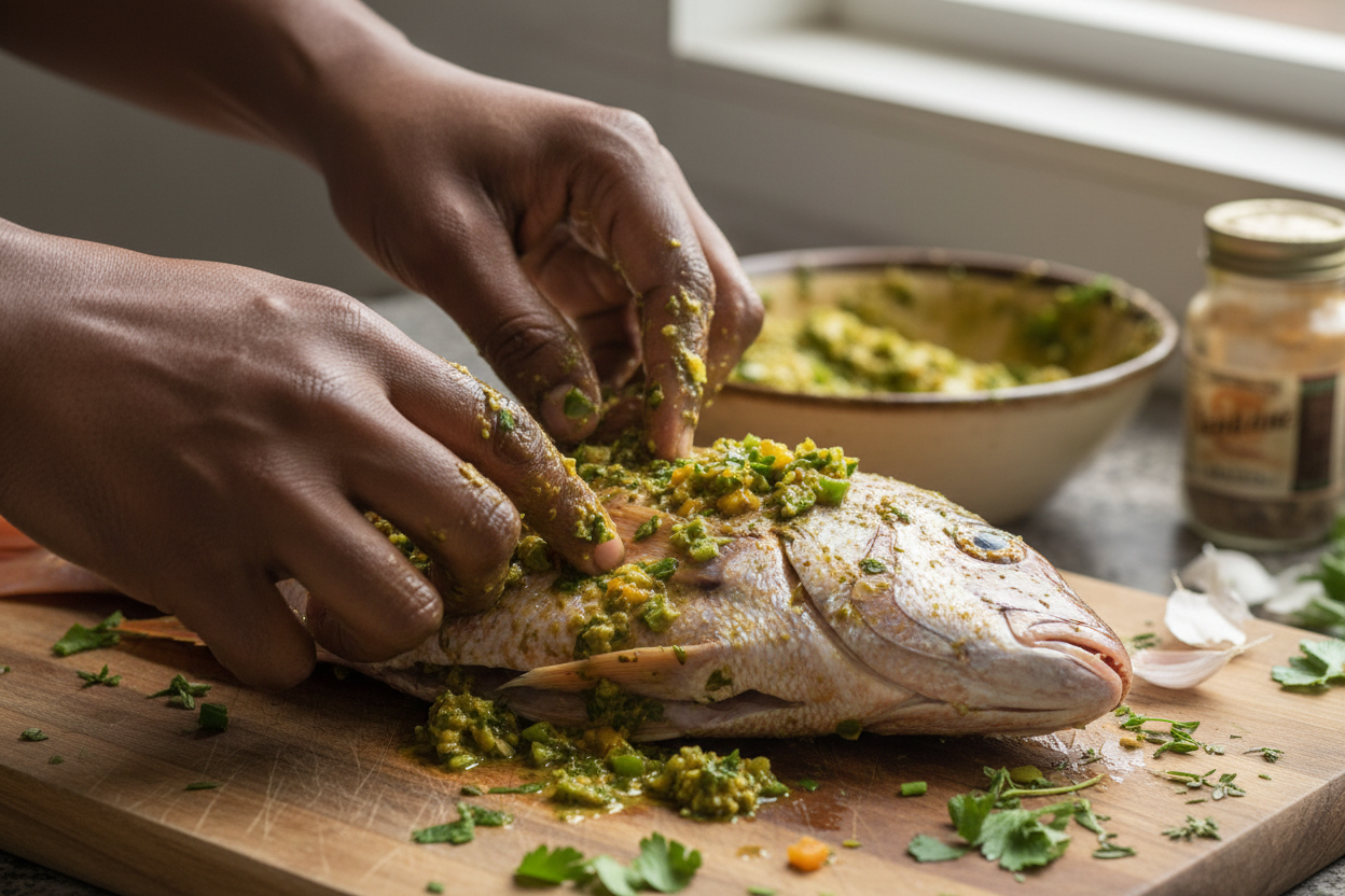 Massaging Regular Épis into fish